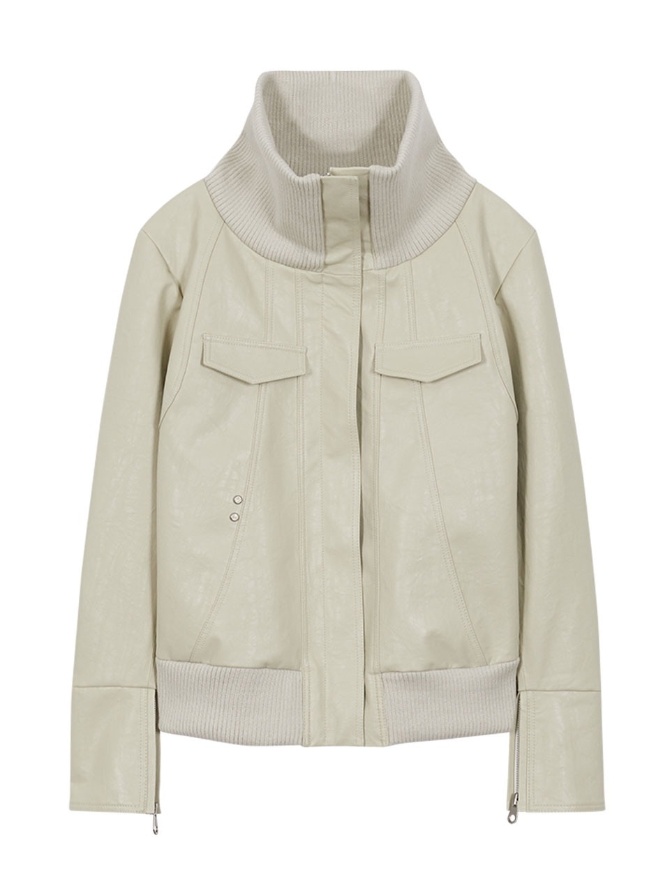 HIGH NECK LINE FAUX LEATHER JACKET_CREAM